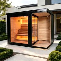 Salle de sauna moderne en bois, sèche et humide, avec fonction vapeur et infrarouge lointain, pour villas