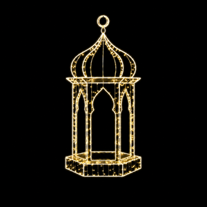 Pavillon bleu en forme de <span class=keywords><strong>colonne</strong></span>, dôme en forme d'oignon, haut de forme croissant, filet lumineux LED, base hexagonale, motif Ramadan, pour la décoration de pelouse d'hôtel - Product Image 2