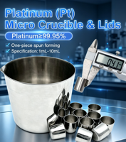 Platinum Micro Crucible with 1ml 3ml 5ml 10ml Pt≥99.95% High Purity Precious Metal Lab Ware for High Temperature Sample Fusion