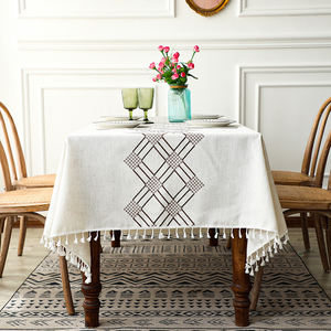 Nappe en lin Mantel de <span class=keywords><strong>lino</strong></span> maison à manger lin couverture de table épaisse et douce avec gland rectangle housses en tissu de lin de table - Product Image 1