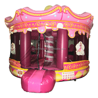 Produit populaire rose princesse carrousel thème rond gonflable rebond maison princesse plein d'entrain château sautant videur pour les enfants