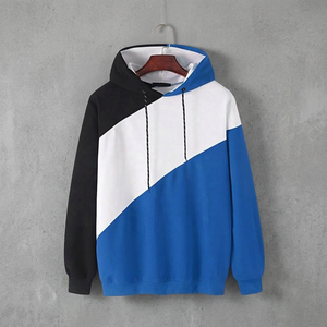 Sweat à capuche en coton tricoté sur mesure pour homme, couleur unie contrastante noir et blanc, lavé, pour l'hiver, fourni par l'usine - Product Image 2