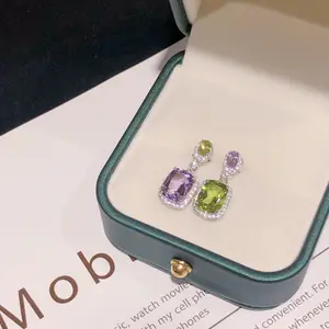 Exquisite Jewelry KYED0887 Fine Luxury Silver Purple Green Zirconia Earrings For Women