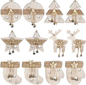 <span class=keywords><strong>Partybus</strong></span>-adornos navideños de madera, arpillera rústica de granja, adornos de árbol de Navidad con hilos - Product Image 1