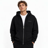 Sweat à capuche zippé 320 GSM en coton molletonné épais, broderie personnalisée, coupe ample à épaules tombantes