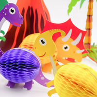 Décoration de chambre d'enfant sur le thème des animaux de dessin animé dinosaures, fournitures pour fête d'anniversaire d'enfants, ornement suspendu, boule en papier nid d'abeille