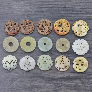 Mixed batch gemstone donuts Carved Stone Charms Jade Pendant for Jewelry Making Rare Jade