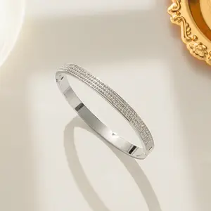 Popular Fashion Stainless Steel Rose Gold Jewelry Bracelet Custom 3 Row Zircon Inlaid Bangle For Women