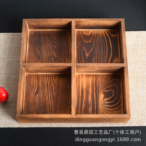 Four Compartment Wooden <b>Storage</b> <b>Tray</b> Rectangle Solid Wood Candy Box Desktop Organizer Retro Chinese Style - Product Image 3