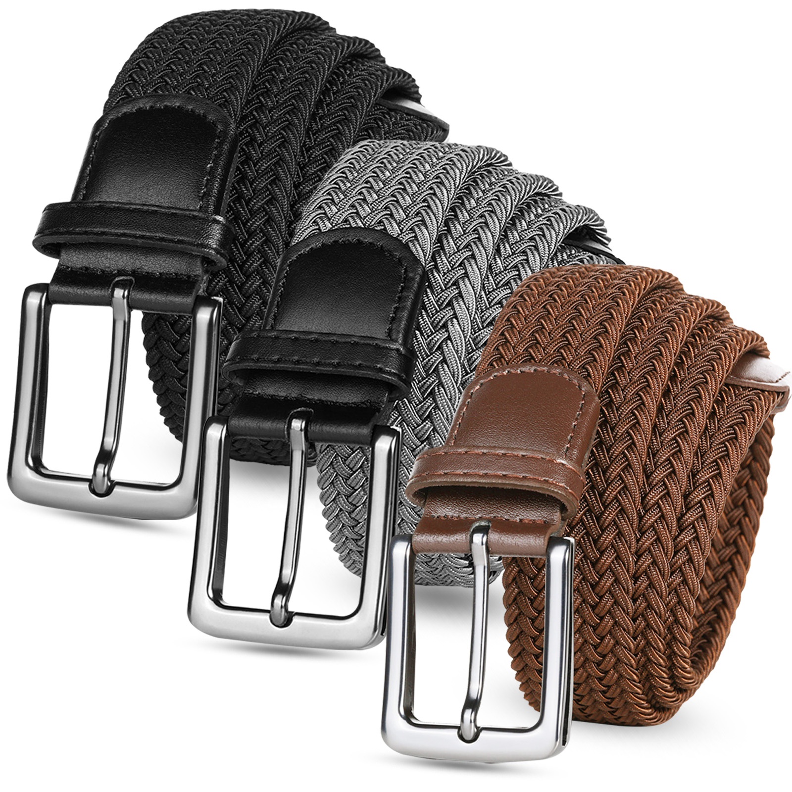 Custom Logo Casual Fashion Stretch Fabric Woven Braided Elastic Belt For Men