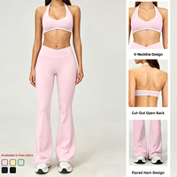 Ensembles de fitness personnalisés pour femmes avec logo : Pantalons évasés rehausseurs de fessiers et soutien-gorge dos nu, tenues de sport contrastées pour l'entraînement et le yoga