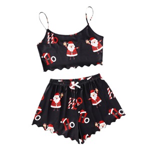 Conjunto Feminino de Natal de Homewear: Shorts, Pijama para Dormir, Bralette de Malha Sem Mangas, Conjunto de Duas Peças para Meninas - Product Image 6