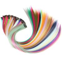 Extensions de cheveux à clip en gros postiche droite extensions de cheveux synthétiques à clip multi-couleurs pour les fêtes