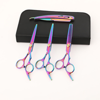 Ensemble de ciseaux de coiffure à dents plates taillés à la main droite plaquée couleur de 6 pouces peigne à lame en acier inoxydable pour la coiffure