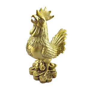 Usine personnaliser cuivre statue produits maison métal coq sculpture laiton feng shui doré coq avec prix de gros