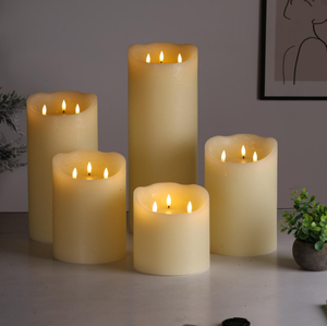 Mermei's Große Hochzeitsdekoration 3D Echte Flamme Fernbedienung Elfenbein Verschiedene Größen Paraffinwachs LED-Säulenkerze - Product Image 4