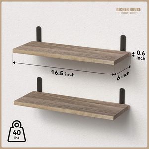 Rustic Wood Floating Shelves Set Of 2 Farmhouse Style <b>Wall</b> Dcor Hanging Shelf For Room - Product Image 5
