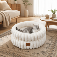 Coussin pour animaux de compagnie en peluche ondulée côtelée, double couche, avec rebord amovible, coussin intérieur moelleux, pour chat et petit chien, toutes saisons, lavable en machine, OEM
