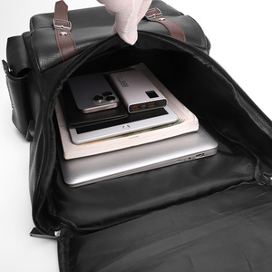 Mochila de Piel Sintética PU Estilo Retro Británico, con Carga USB, Gran Capacidad, Hebilla de Cinturón, para Viajes - Product Image 4
