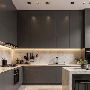 Conception moderne d'armoires de cuisine en contreplaqué avec des caractéristiques multifonctionnelles écologiques, îlot de cuisine intégré et cuisine de villa - Product Image 5