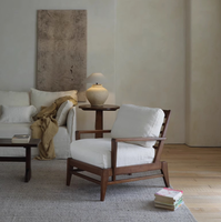Moderner Massivholz-Sessel mit Lattenrücken, Leinenpolsterung, Wabi-Sabi-Design für Wohnzimmer, Villa, Hotel-Lounge
