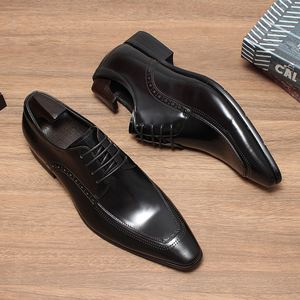 2024 Autumn New Style British Style Pointed-Toe Men's Leather Shoes with Glossy Laces Waterproof Rubber Outsole for Formal Wear - Product Image 4