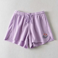Shorts d'été pour femme en tissu gaufré, taille élastique, broderie de lettres personnalisée, coupe large, avec cordon de serrage et dentelle