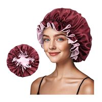 Bonnet de nuit réversible en satin double couche à volants et bordure fleurie pour femme, idéal pour les cheveux longs bouclés ou tressés