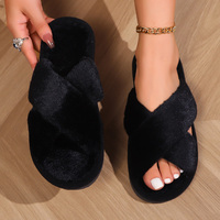 Pantoufles en peluche chaudes et douillettes à bout ouvert pour femmes, usage intérieur, semelle antidérapante, logo personnalisé, OEM, vente en gros 2026