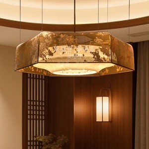 New Chinese Style Square Chandelier Gold Fabric <b>Led</b> <b>Light</b> For Banquet Hall Hotel Restaurant - Product Image 3
