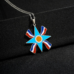 Collana con Ciondolo Simbolo Ashur in Acciaio Inossidabile, Catena a Corda con Diamanti Vintage, Design Assiro Color Oro per Uomini e Donne, Gioielli Etnici - Product Image 3