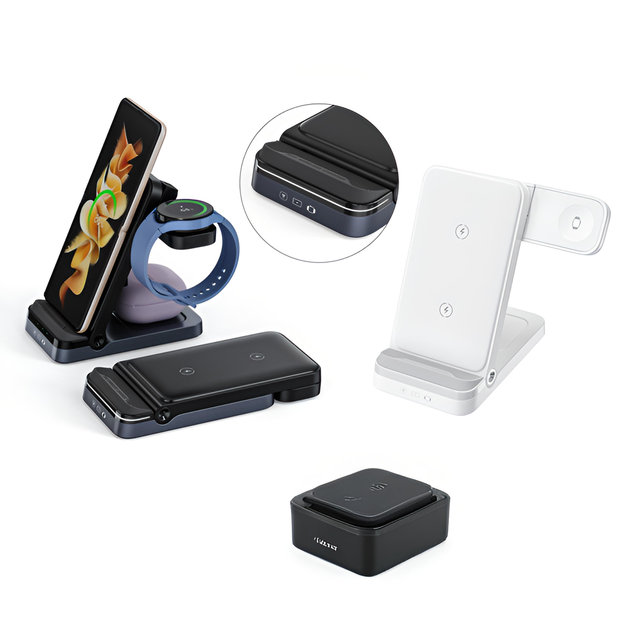Desktop Foldable Wireless Charger for Multiple Devices,3 in 1 Wireless Charging Station,Compatible with iPhone IWatch Earphones