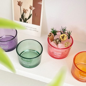 Best-selling Thick-colored Transparent Glass Candle <b>Stand</b> Embossing <b>Printing</b> High Quality Household Flameless Aromatherapy Jar - Product Image 6