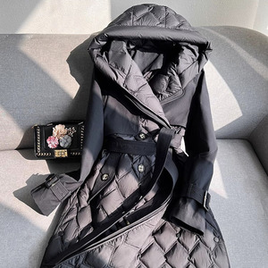 OFTBUY 2023 longue hiver femmes matelassé doudoune naturel duvet d'oie luxe manteau ample grande capuche ceinturée Trench Style vers le bas Jacke - Product Image 6