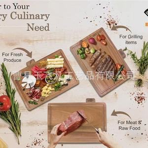 Acacia <b>Wood</b> Cutting Board Set 32x25x1.2cm Multifunction Kitchen Chopping <b>Blocks</b> With Stand Natural Color Rectangle - Product Image 2