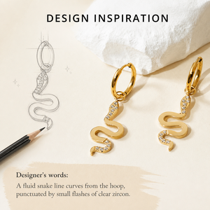 Pendientes colgantes de serpiente de circonita, de acero inoxidable chapado al vacío en oro de 14K, joyería colgante de serpiente curvada - Product Image 2