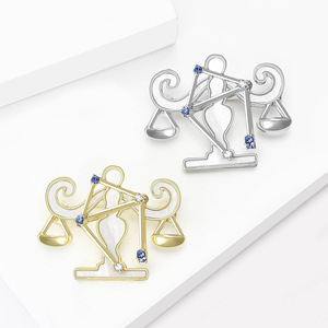 2025 nouveau Design les 12 signes du zodiaque épinglettes métal strass balance broches broche pour la décoration de chemise des femmes - Product Image 1