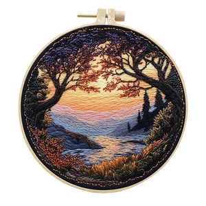 Kit de broderie DIY fait main XIXI pour la décoration intérieure, en tissu de coton avec fils en polyester et motifs de paysages pour la couture - Product Image 4
