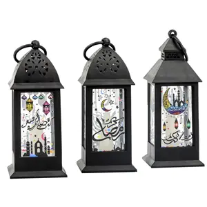 Luces Led de decoración Vintage de Ramadán, farol de cristal, adornos de farol de plástico para pared de escritorio, Eid Mubarak, venta al por mayor