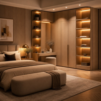 Armoire d'angle moderne en L avec dressing intégré, station de maquillage, éclairage LED, portes coulissantes, écologique, 2000-3000mm chacune, OEM ODM