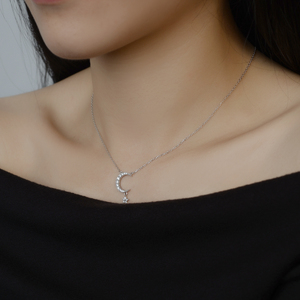 Kalung bulan liontin perhiasan wanita, Kalung perak murni 925 zirkon, kalung bulan dan bintang untuk wanita - Product Image 2