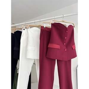 Conjunto de Traje de Satén para Mujer Sobe, Color Borgoña, Dos Piezas, Blazer y Pantalones, Ropa Formal 10024 - Product Image 6