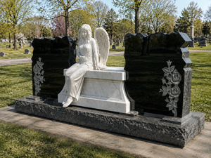 Monument funéraire moderne en granit chinois blanc Union STONE avec ailes et double cœur, pierre tombale en forme de cœur, ange, pour cimetière - Product Image 3