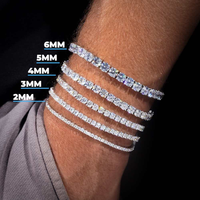 Bracelet Chaîne Tennis en Moissanite de Haute Qualité, Testée au Diamant, en Argent Sterling 925, 2mm 3mm 4mm 5mm 6.5mm, Style Hip Hop