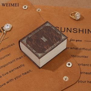 Custom Printed Vintage <b>Book</b> Style Paper Jewelry <b>Box</b> Recyclable for Ring and Necklace Packaging Brown - Product Image 2