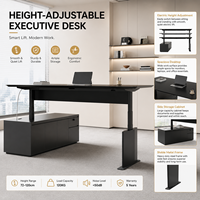 Escritorio Ejecutivo Comercial Negro con Sistema Sit-Stand y Mueble de Almacenamiento Bajo, Estación de Trabajo Ajustable para Gerentes, OEM ODM