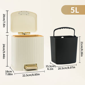 Poubelle de petite taille pour la maison, 1,3 gallon, couvercle à fermeture lente, poubelle à pédale, poubelle esthétique en relief pour le bureau, la chambre à coucher, la cuisine, crème - Product Image 5