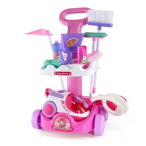 Populaire drôle en plastique semblant ménage voiture jouet chariot Kits nettoyage jouet, enfant jouets nettoyage ensemble, nettoyage jouets ensemble pour enfants