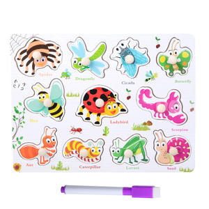 pädagogische Fruchttier-Cartoon hölzerne Klapp-Puzzle-Spielzeuge doppelseitige Zeichenplatte mit Stift - Product Image 5