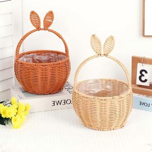 <span class=keywords><strong>Cesta</strong></span> de Mimbre con Orejas de Conejo, <span class=keywords><strong>Cesta</strong></span> de Regalo Tejida con Forro de Plástico para Decoración de Pascua - Product Image 1